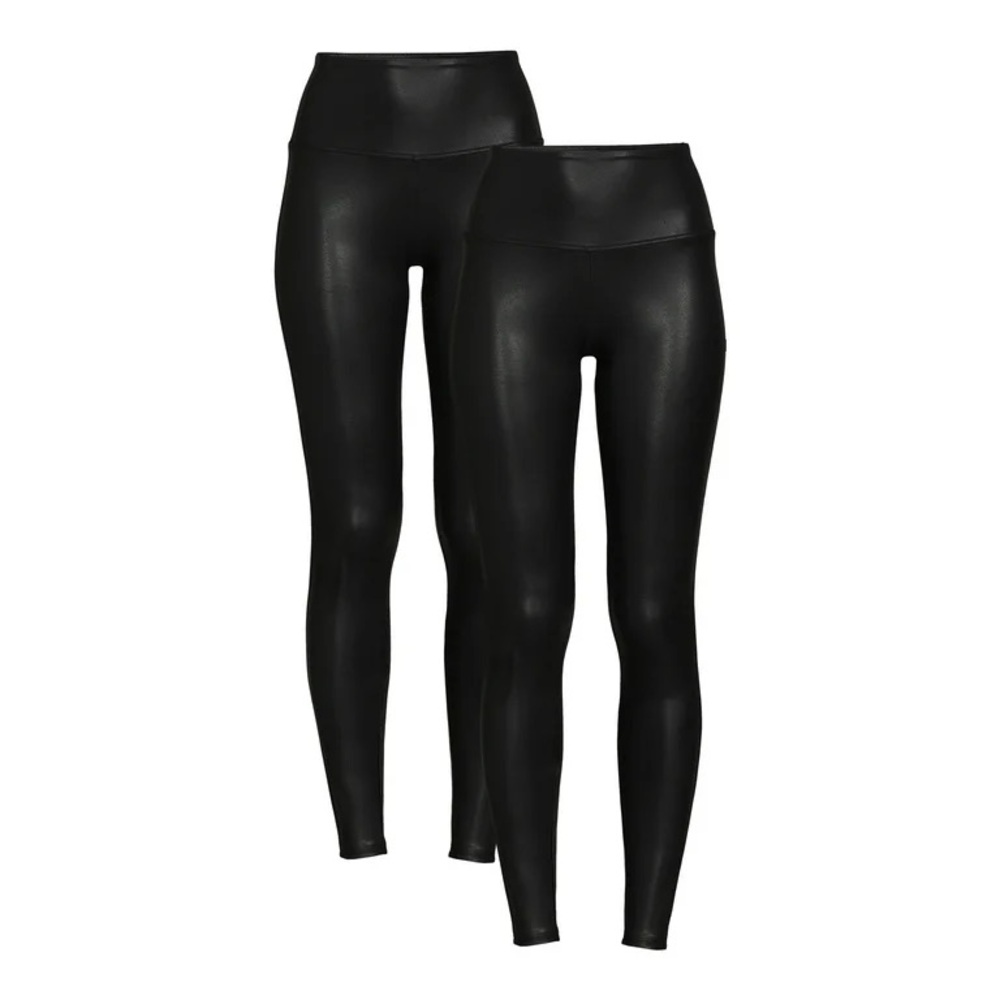 Time and Tru Women's High Rise Faux Leather Stretch Ankle Leggings, 2 Pack NWT